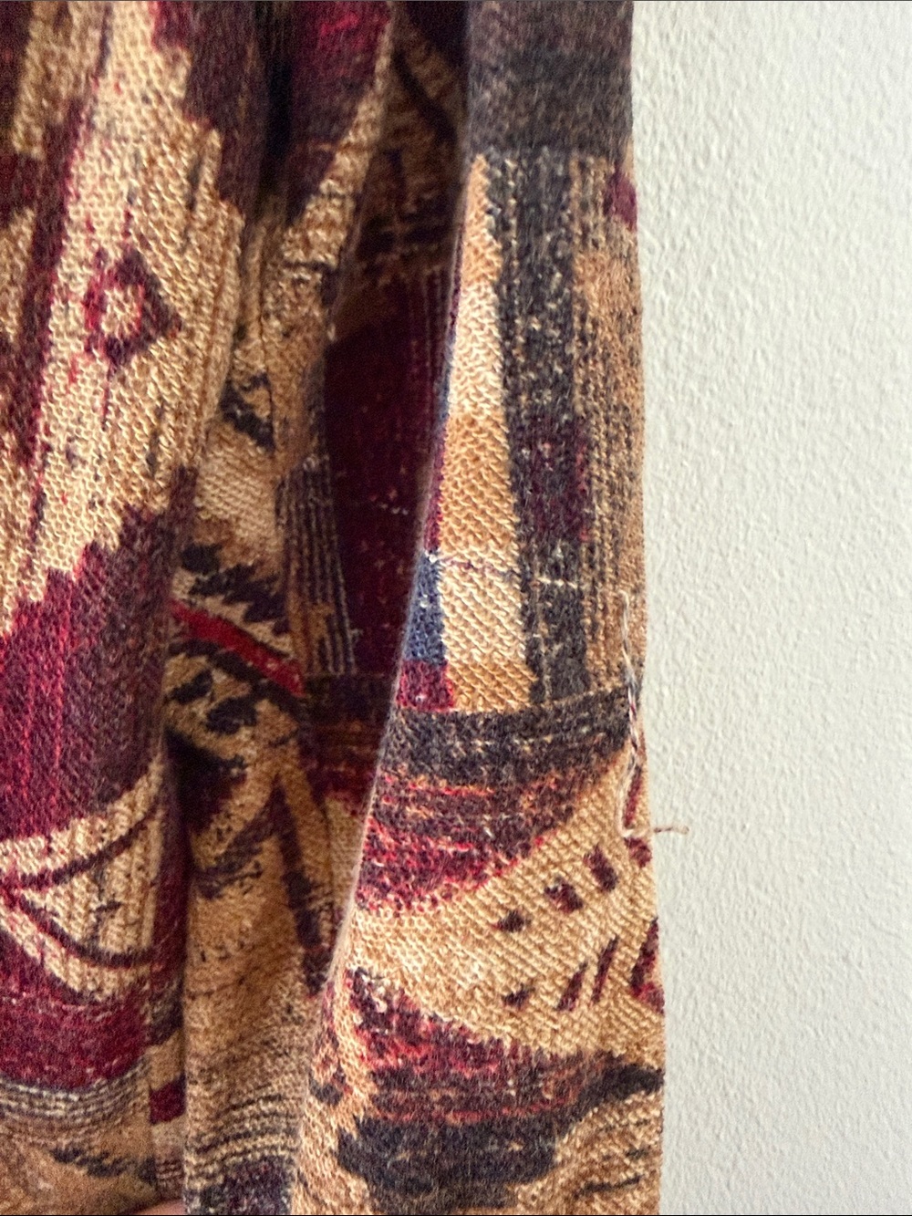 Lauren Ralph Lauren Tan, Burgundy & Navy Geometric Shawl Cardigan - Picture 4 of 4